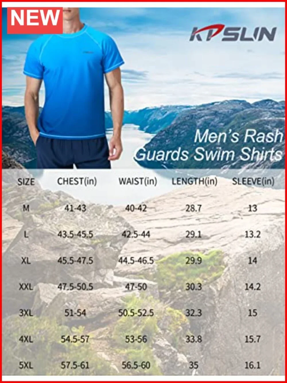 Men's UPF 50+ Rash Guard Swim Shirt Quick Dry 4-Way Stretch Shirt